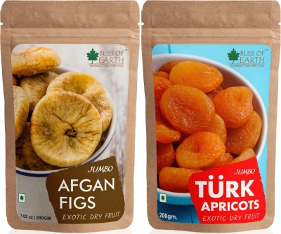 Bliss of Earth 200gm Jumbo Afgan Figs+200gm Turkish Apricots Vacuum Packed Exotic Dry fruit Figs, Apricots(2 x 200 g)