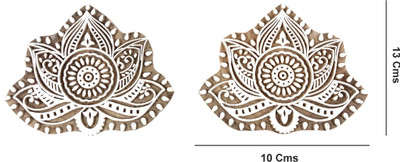 Global Art Traders Wooden Handcrafted Indian Fabric Printing Block - Flower Design Blocks (Set of 2) Wooden Carved Textile Printing Stamp – Saree, Bed Sheet Print Block – Clay Art Block Printing Blocks(Pack of 2)