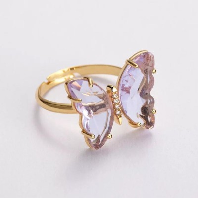 Vembley Gold Plated Purple Crystal butterfly Ring Alloy Gold Plated Ring