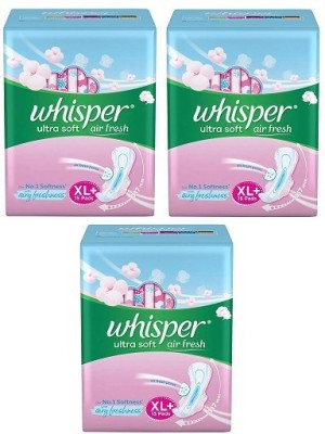 Whisper Ultra Soft Air Fresh Sanitary Pads For Women, X-Large+ Pack of 45 Napkins Sanitary Pad Sanitary Pad(Pack of 45)