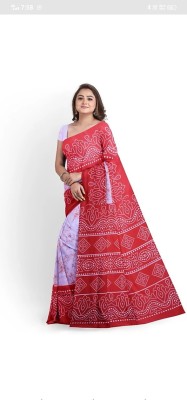 KANISHKA HAND PRINT Printed Handloom Cotton Silk Saree(Red)