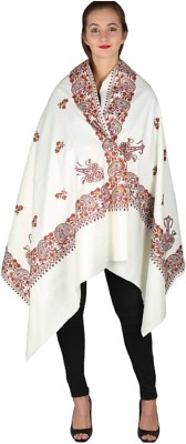 Kashmiri queen Polyester Wool Blend Printed Women Shawl(White)