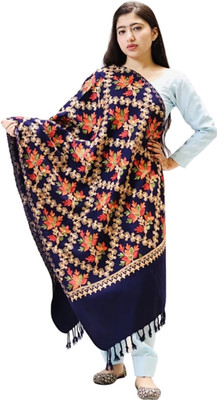Feathers Polyester Wool Blend Embroidered Women Shawl(Multicolor)