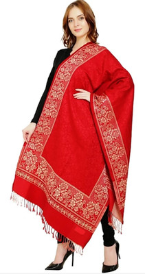 PASHTUSHS Polyester Wool Blend Self Design Women Shawl(Red)