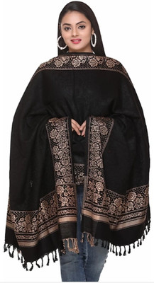 Feathers Polyester Wool Blend Paisley Women Shawl(Black)