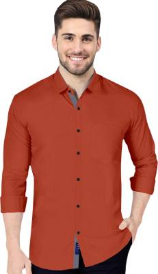 VTEXX Men Solid Casual Orange Shirt