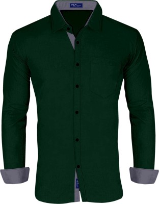 P & V Creations Men Solid Casual Dark Green Shirt