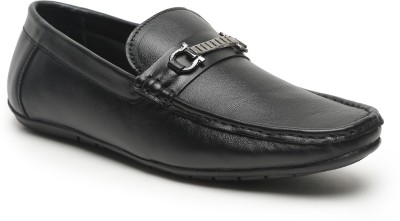 Teakwood Leathers Men Black Solid Leather Formal Loafers Slip On For Men(Black)