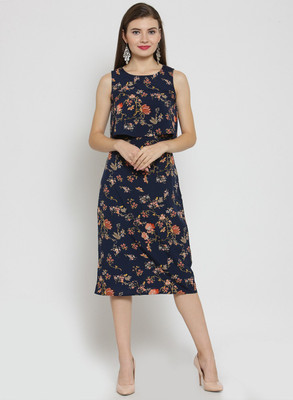 Magnetic designs Women A-line Blue Midi/Calf Length Dress