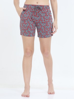 FRUIT OF THE LOOM Printed Women Grey Regular Shorts