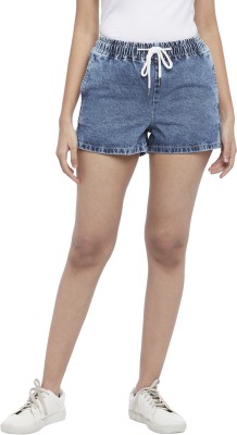 PEOPLE Solid Women Blue Regular Shorts