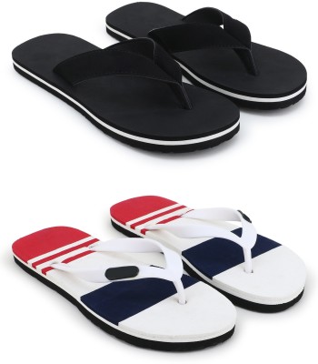 Jonedee Men Flip Flops(Black, White , 6)