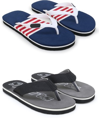 Jonedee Men Flip Flops(Blue, Grey , 8)