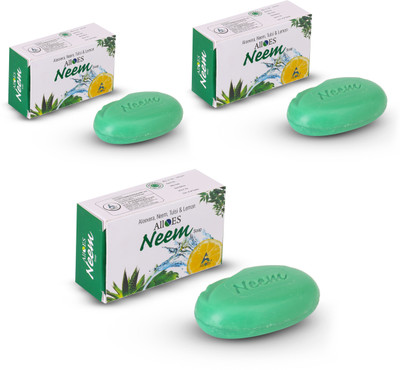 ALLOES Neem Soap for Soft Clear & Acne Free Skin Pack of 3 (75g X 3)(3 x 75 g)