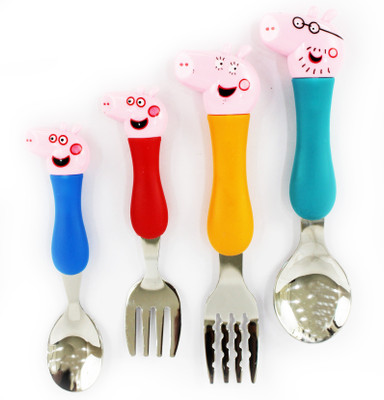 Easyme Peppa Pig Cartoon Theme Stainless Steel Spoon & Fork Set for Kids - Baby Feeding Spoon and Fork Set Stainless Steel Cutlery Set(Pack of 4)