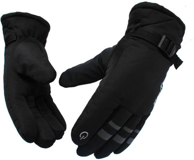 Frackson Warm Winter Air Proof Gloves Cycling Bike Motorcycle Men Women Solid Protective Riding Gloves(Black)