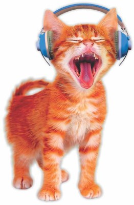 Varadvinayak 69 cm Cat wearing headphone Self Adhesive Sticker(Pack of 1)