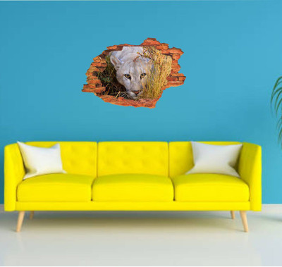 Varadvinayak 59 cm White lion in magical wall hole Self Adhesive Sticker(Pack of 1)