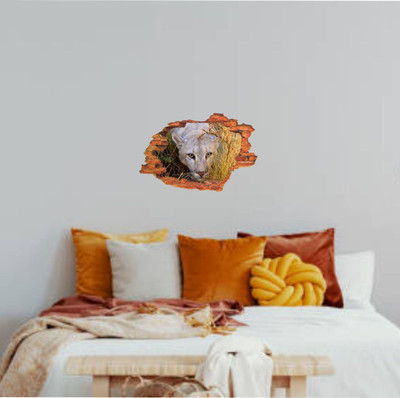 Varadvinayak 45 cm White lion in magical wall hole Self Adhesive Sticker(Pack of 1)