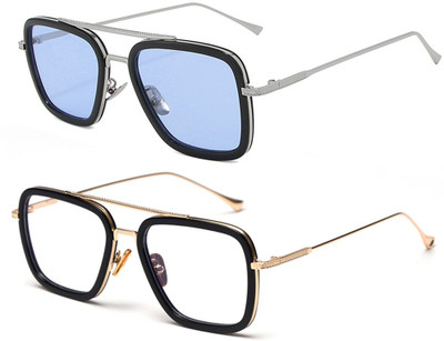 BROKE BRAND Retro Square Sunglasses(For Men, Blue, Clear)