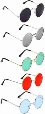 Sundry Round Sunglasses(For Men & Women, Blue, Black, Silver, Green, Red)