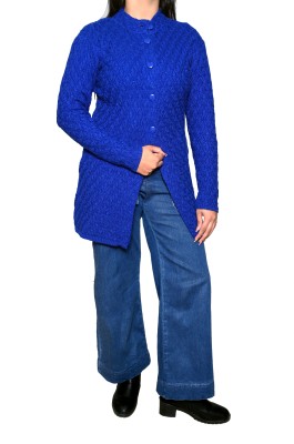 Dartline Solid Round Neck Casual Women Blue Sweater