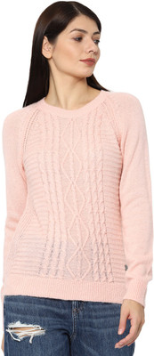 Allen Solly Self Design Round Neck Casual Women Pink Sweater