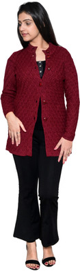 Dartline Solid Round Neck Casual Women Maroon Sweater