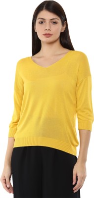 VAN HEUSEN Solid V Neck Casual Women Yellow Sweater