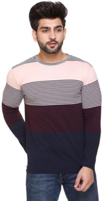 BLACK BLINK Striped Men Round Neck Pink T-Shirt