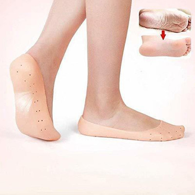 PRT Anti Crack Full Length Silicone Foot Protector Heel Socks Foot Support (Beige) Heel Support