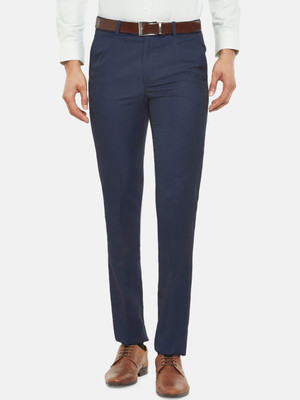 SYLZON Slim Fit Men Dark Blue Trousers