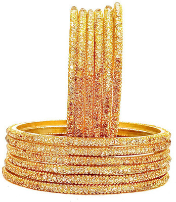 T4 JEWELS Glass Gold-plated Bangle Set(Pack of 12)