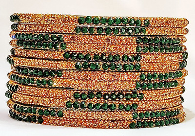 T4 JEWELS Glass Gold-plated Bangle Set(Pack of 12)