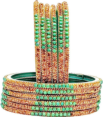 T4 JEWELS Glass Gold-plated Bangle Set(Pack of 12)