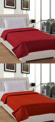 Goyal's Solid Single Fleece Blanket for  AC Room(Polyester, Red & Orange)