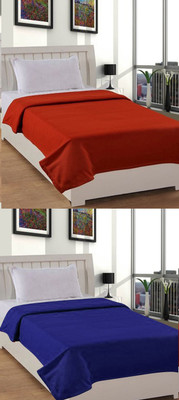 Goyal's Solid Single Fleece Blanket for  Heavy Winter(Polyester, Orange & Blue)