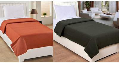 Goyal's Solid Double Fleece Blanket for  AC Room(Polyester, Orange & Green)