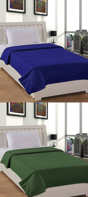 Goyal's Solid Single Fleece Blanket for  AC Room(Polyester, Blue & Green)