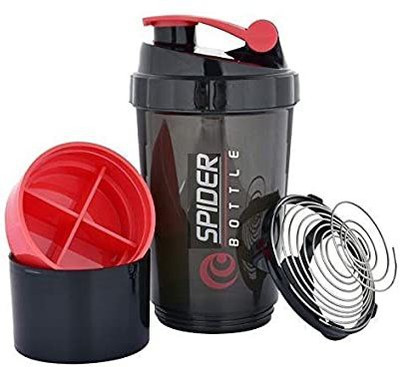 SPIDER FITT 500 ml PET Shaker(Pack of 1, Black, Red)