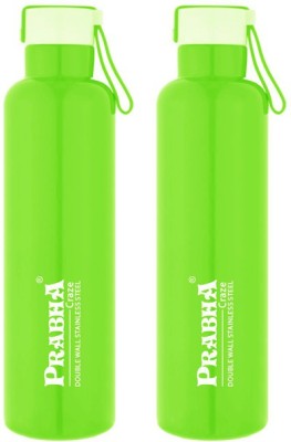 PRABHA Craze Green Double Wall Steel Water Bottle 2 Pcs Set 750ml for Home School & Kids 750 ml Flask(Pack of 2, Green, Steel)