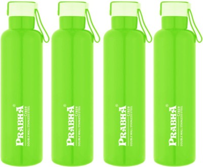 PRABHA Craze Green Double Wall Steel Water Bottle 4 Pcs Set 750ml for Home School & Kids 750 ml Flask(Pack of 4, Green, Steel)