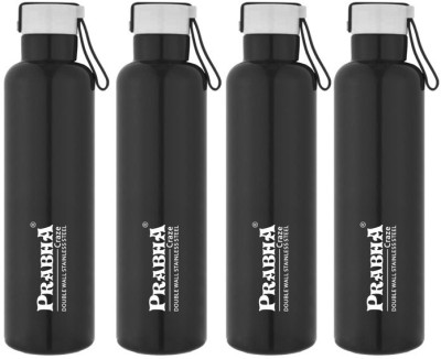 PRABHA Craze Black Double Wall Steel Water Bottle 4 Pcs Set 750ml for Home School & Kids 750 ml Flask(Pack of 4, Black, Steel)