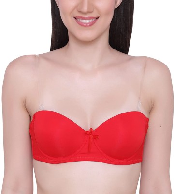 QAUKY QAUKY Women Cotton Padded Backless Invisible Clear Transparent Bra Women Push-up Heavily Padded Bra(Red)