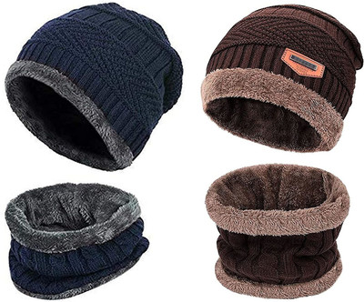 HUSB Solid Beanie Cap(Pack of 2)