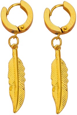 M Men Style Luxury Hot Sale New Feather Drop Wing Leaf Gold Stainless Steel Dangle Surgical Hoop Earrings For Unisex Metal Drops & Danglers
