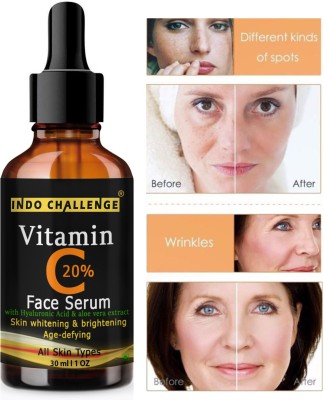 INDO CHALLENGE Vitamin C 20%, Skin Lightening, Whitening & Brightening Face Serum(30 ml)