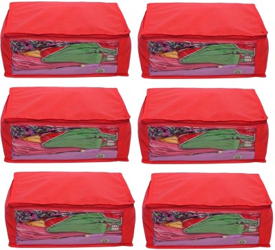 Trendifly Home Storage Non Woven Large Saree Covers with Transparent Top 80 GSM Fabric Red Set Of 6 Red-Large-Saree-Cover-6 Large-Garment-Cover-Set-Of-6-Red(Red)