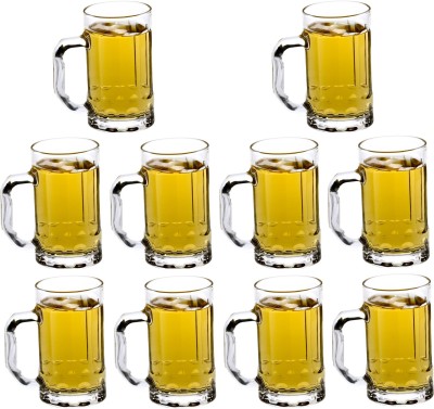 1st Time (Pack of 10) Designer Handle Mug/Glass, Set Of 10, Capacity 350 ML, Transparent Glass Set Beer Mug(350 ml, Glass, Clear, White)