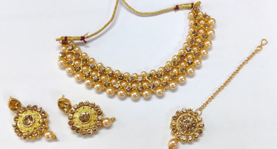 shivay Alloy Gold-plated Beige Jewellery Set(Pack of 1)